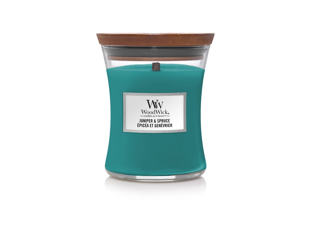 WoodWick - vonná svíčka Juniper & Spruce, válec střední, 275 g