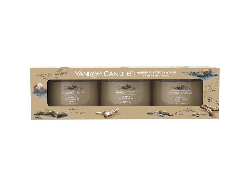 Yankee Candle - sada 3 ks votivní svíčka ve skle Amber & Sandalwood