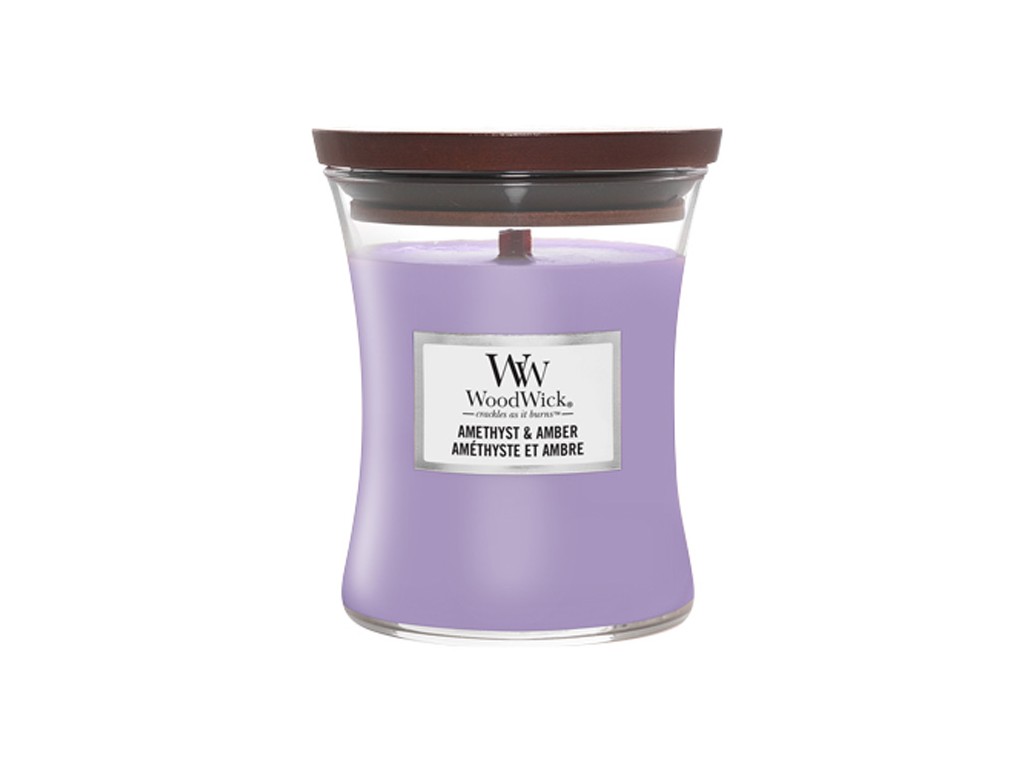 WoodWick - vonná svíčka Amethyst & Amber, válec střední, 275 g