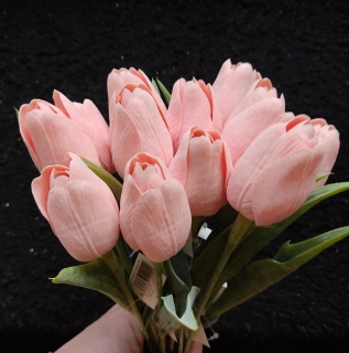Tulipán s listem Baby Pink, 43 cm - dekorace