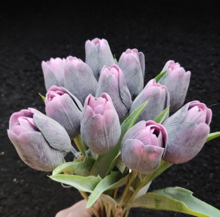 Tulipán s listem Plum, 43 cm - dekorace