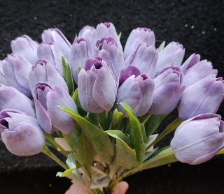 Tulipán s listem Deep Purple, 43 cm - dekorace