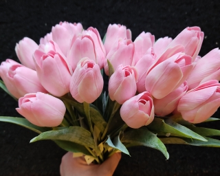 Tulipán s listem Pink Cream, 43 cm - dekorace