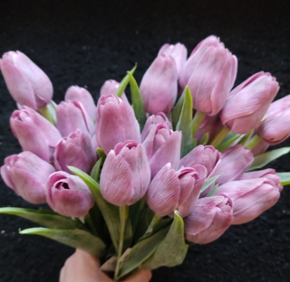 Tulipán s listem Rose Pink, 43 cm - dekorace