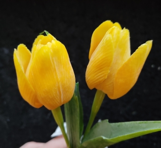 Tulipán s listem Yellow, 43 cm - dekorace
