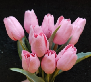 Tulipán s listem Pink, 43 cm - dekorace