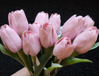 Tulipán s listem Mauve Pink, 43 cm - dekorace